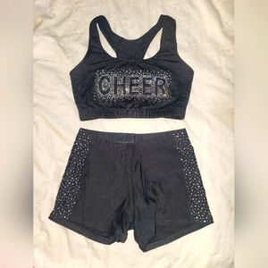 Cheer rhinestone bling practice bra shorts set sz adult small